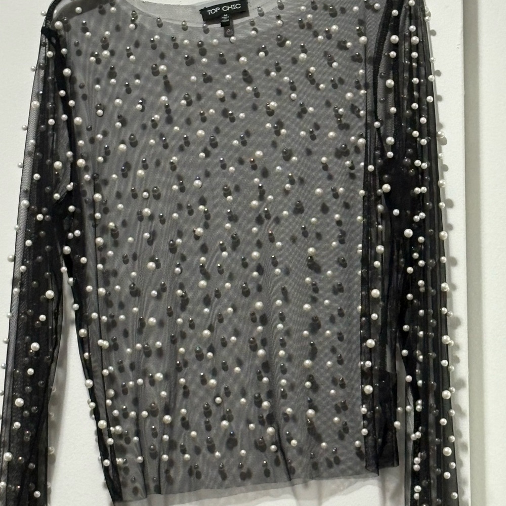 Black Pearl Embellished Sheer Blouse